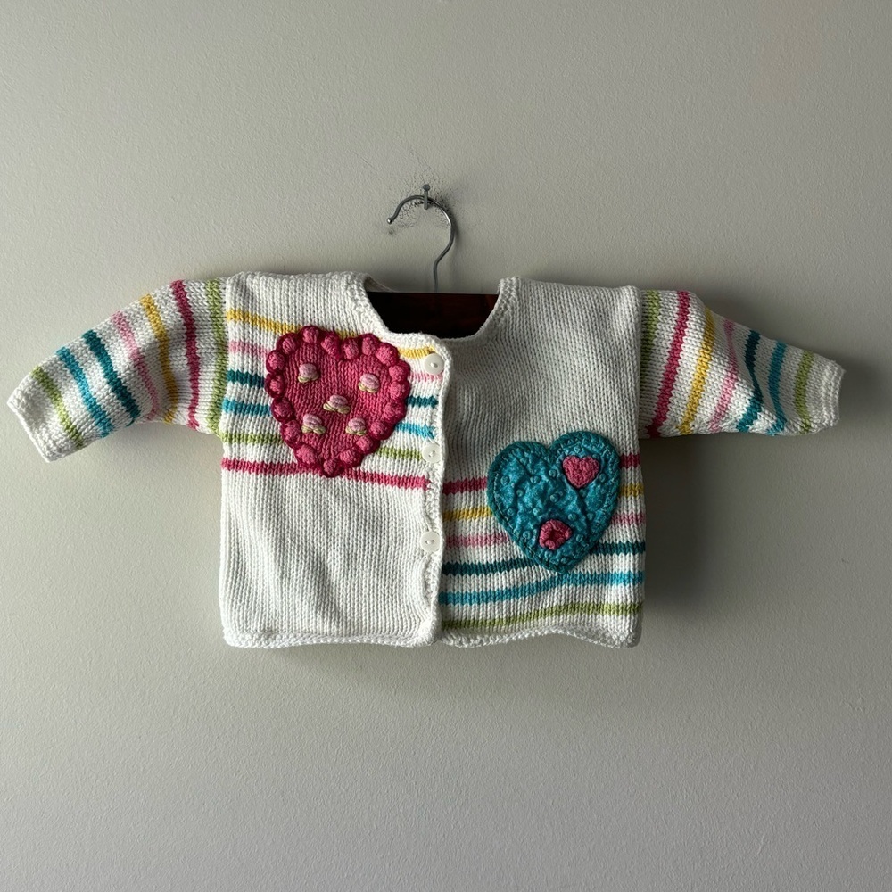 Vintage Art Work crochet baby girl sweater with‎ heart shapes size 12M